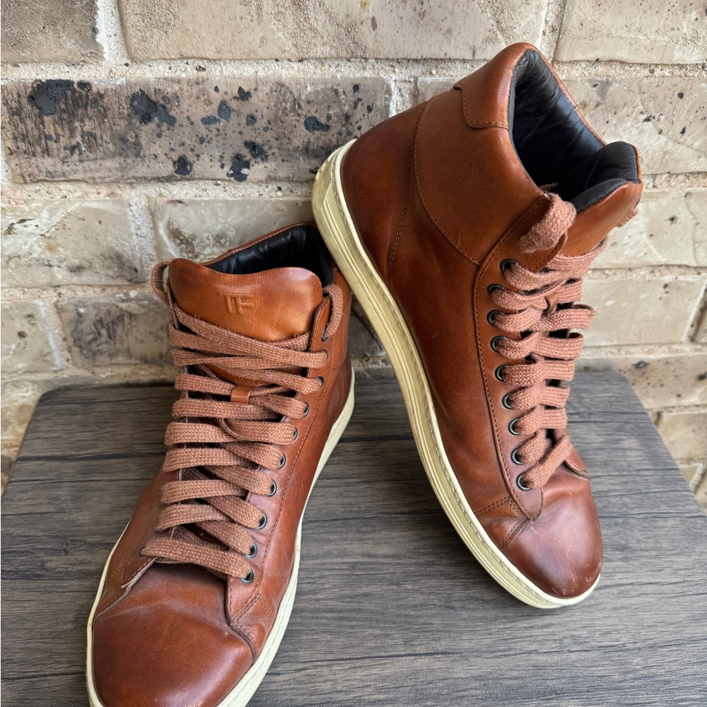 Tom Ford Russell High Top Men's Brown Leather Sneakers size 10 - Picture 10 of 10